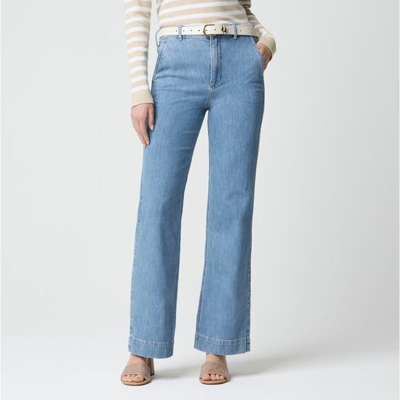 J.Crew Women’s Drapey Denim Trouser Light Wash Wide Leg BY994 Size 27 New - Picture 2 of 16